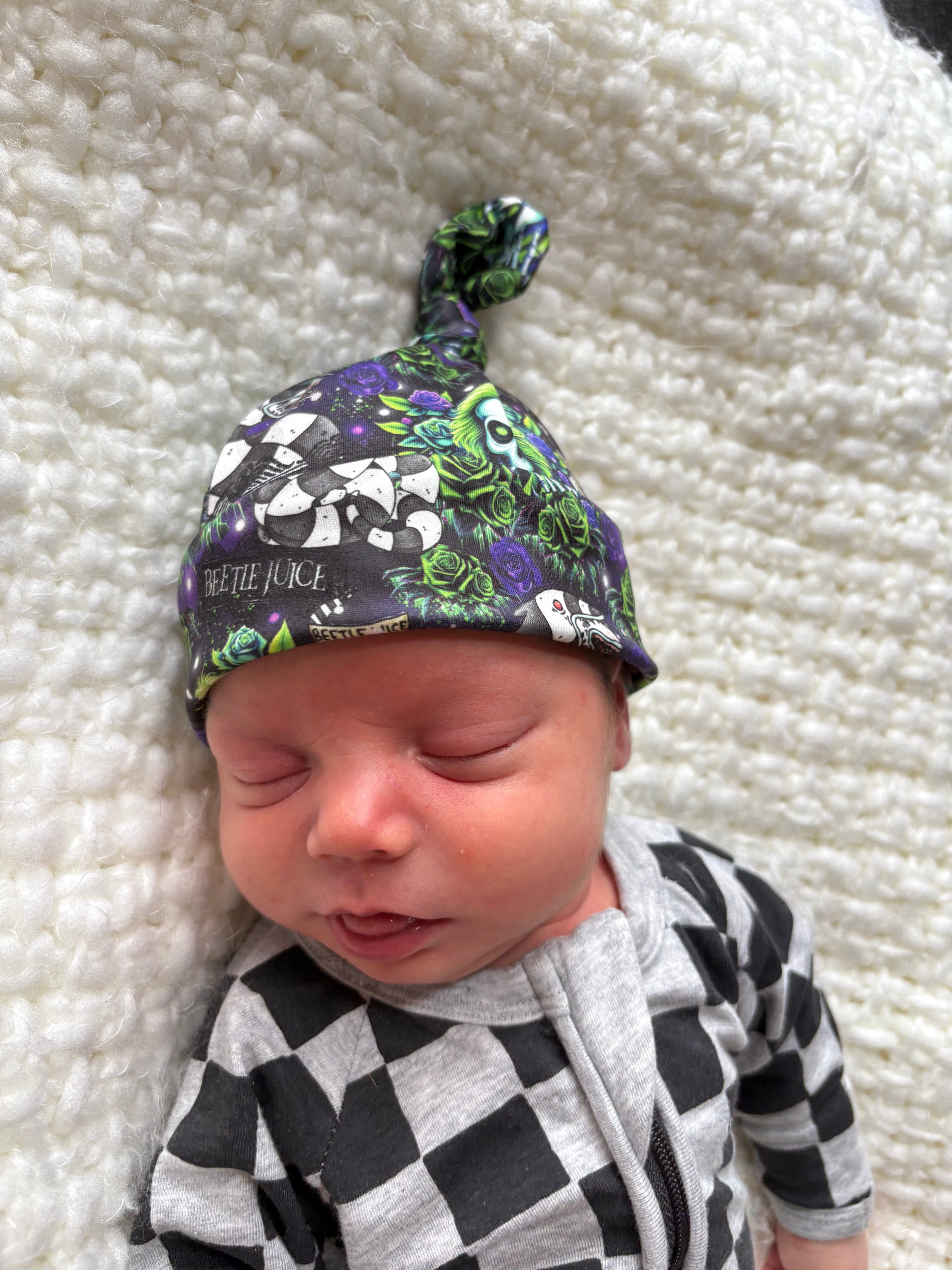 Beetle Juice Beanie Top Knot