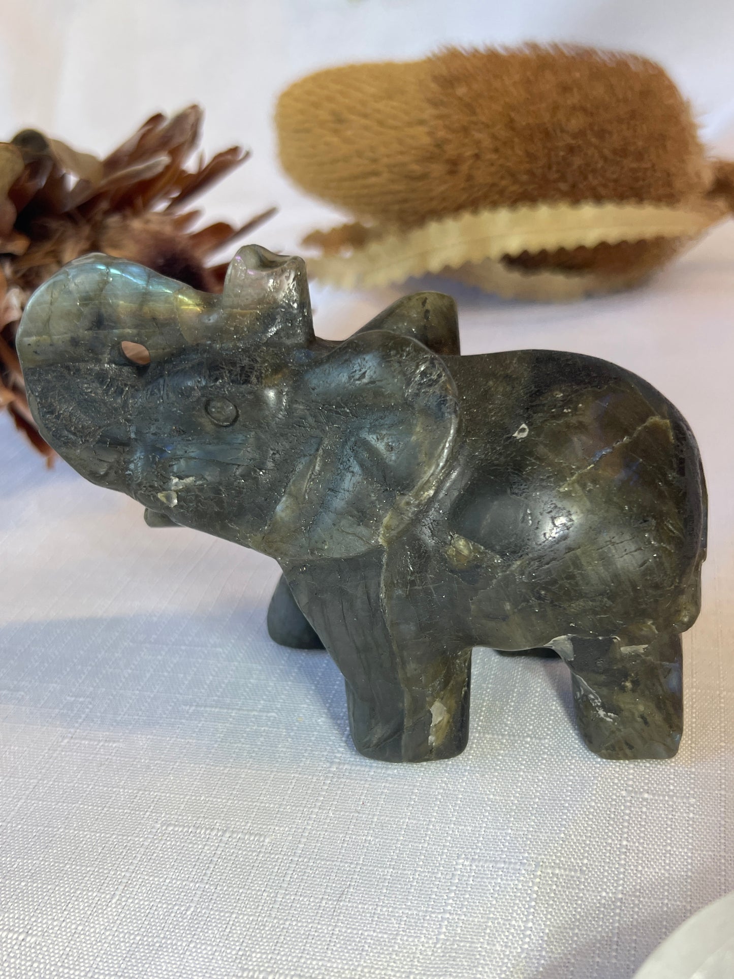 Labradorite Large Elephant Carving (imperfect)