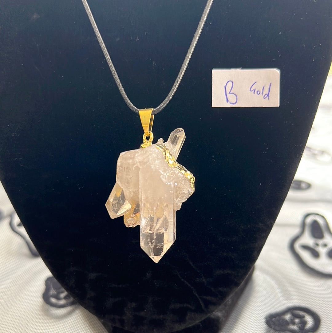 Clear Quartz Cluster Pendant Gold/Silver - OCT27