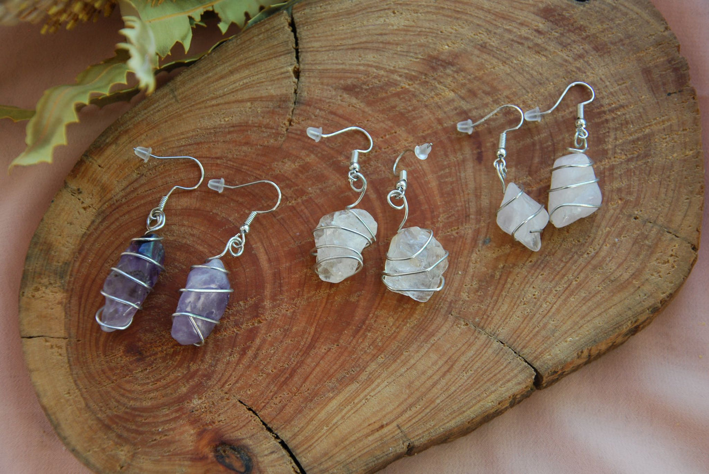 JADIS Earrings -Clear Quartz, Rose Quartz or Amethyst