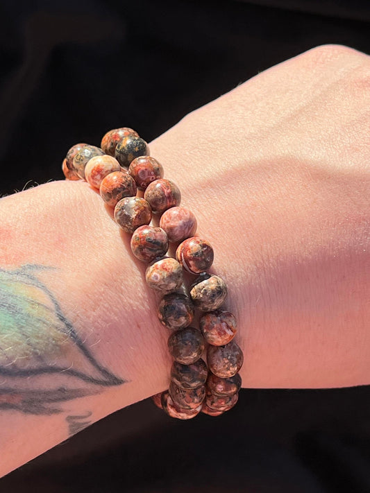 Leopard Skin Jasper 8mm Beaded Bracelet