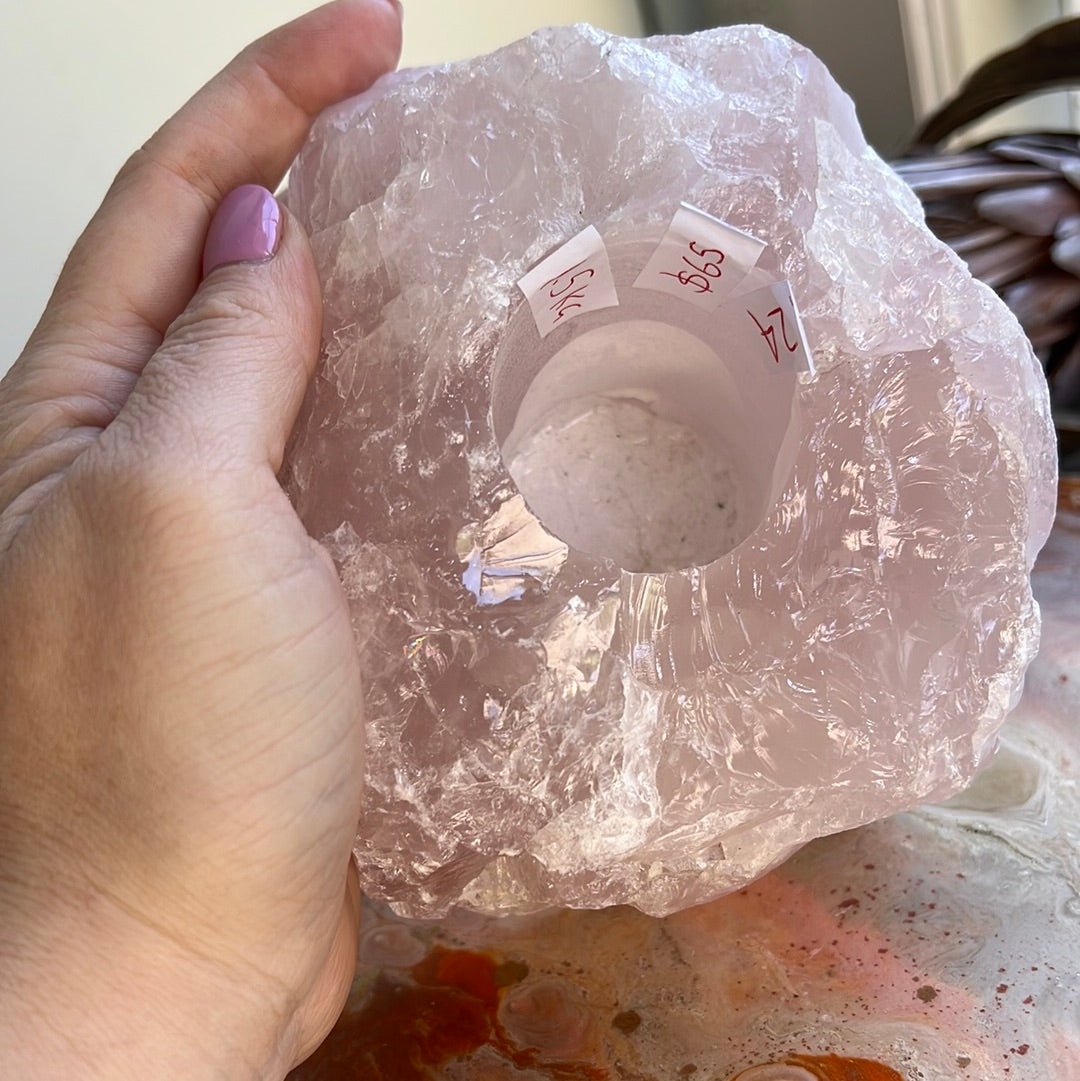 Rose Quartz 1.5kg Raw Candle Holder