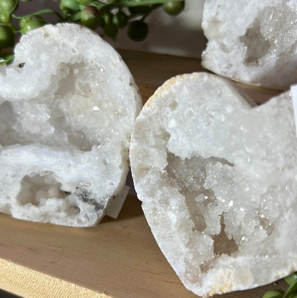 Quartz Geode half Heart carving