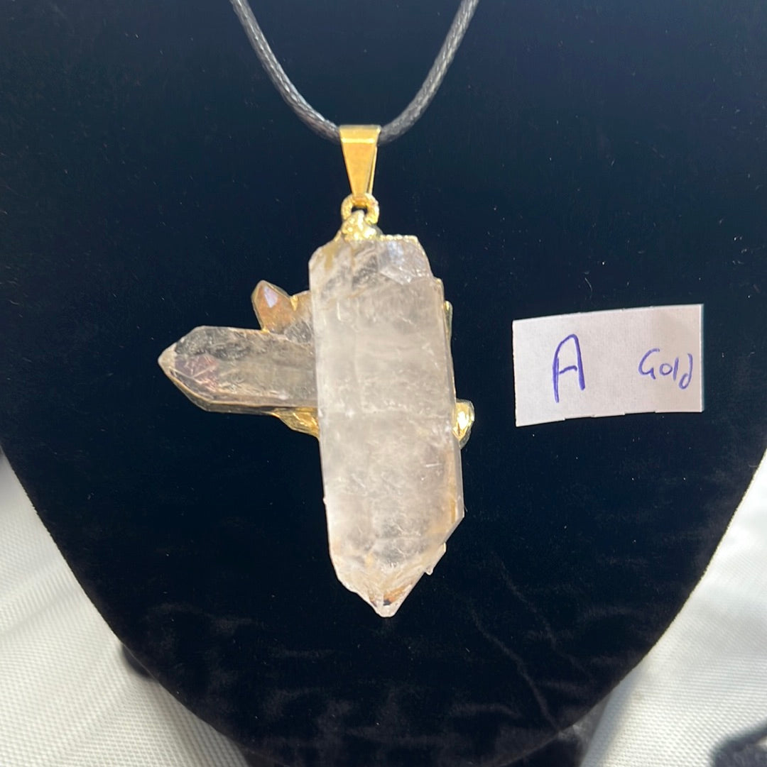 Clear Quartz Cluster Pendant Gold/Silver - OCT27