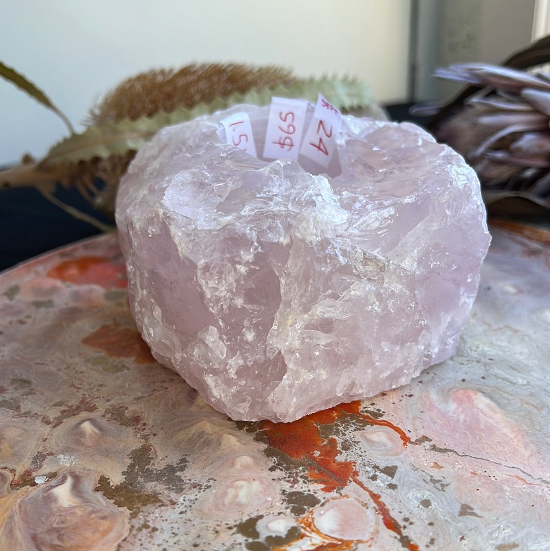 Rose Quartz 1.5kg Raw Candle Holder