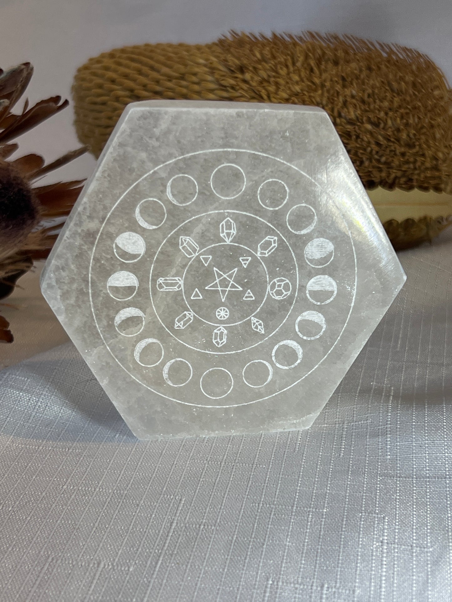 Selenite Polygon Moon Phase Plate