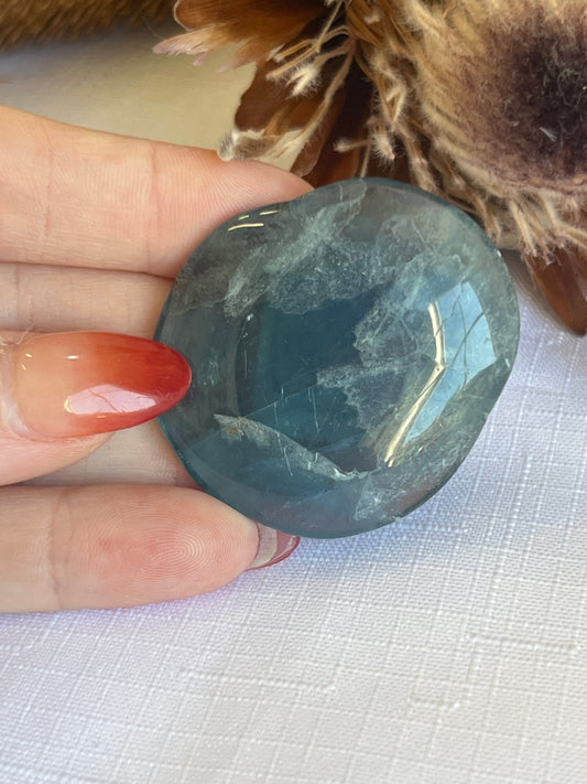 Blue Fluorite Flat Palm Stone