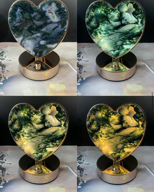 Moss Agate Heart Lamp