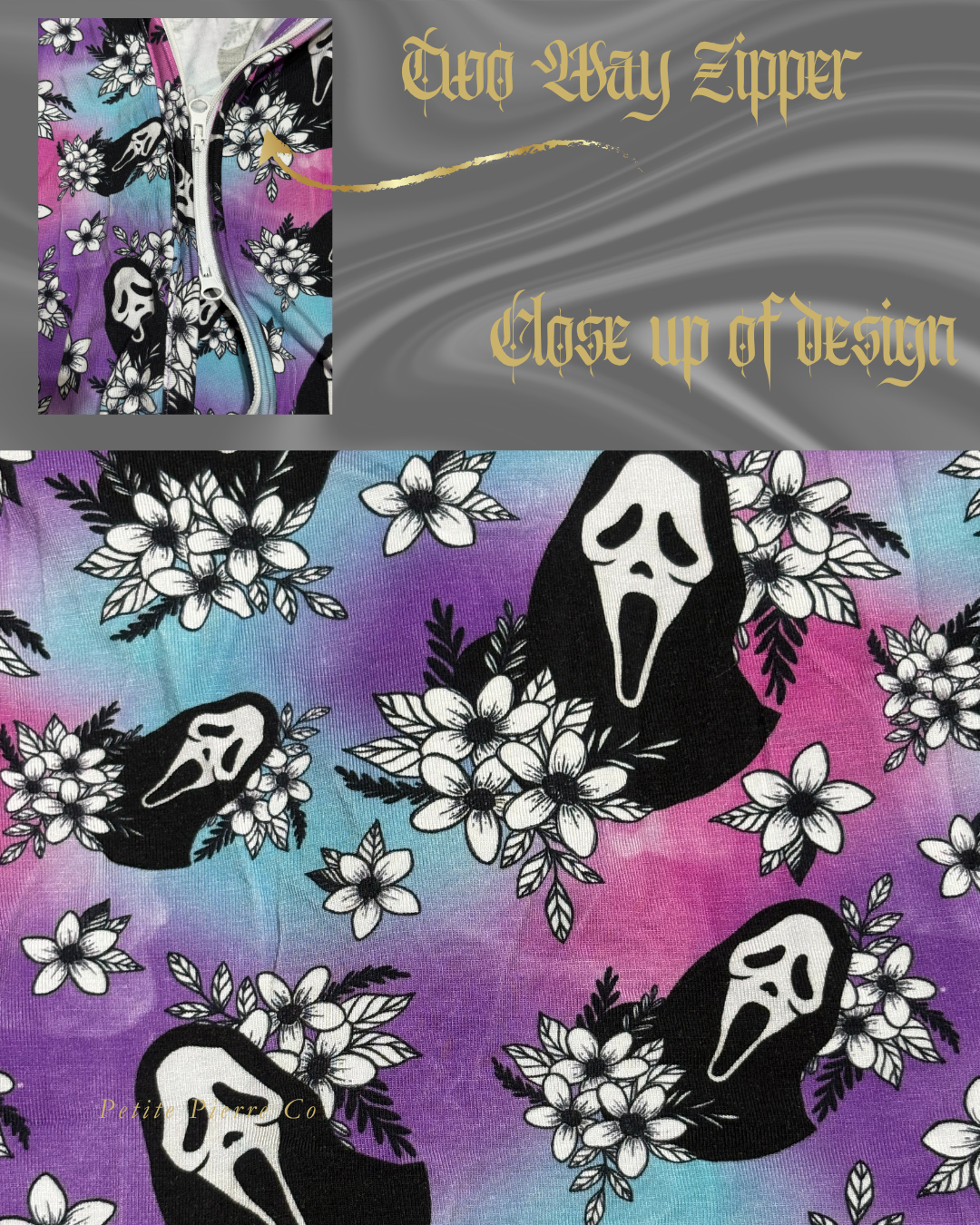 Ghost Face Floral Bamboo Long Sleeve Onesie