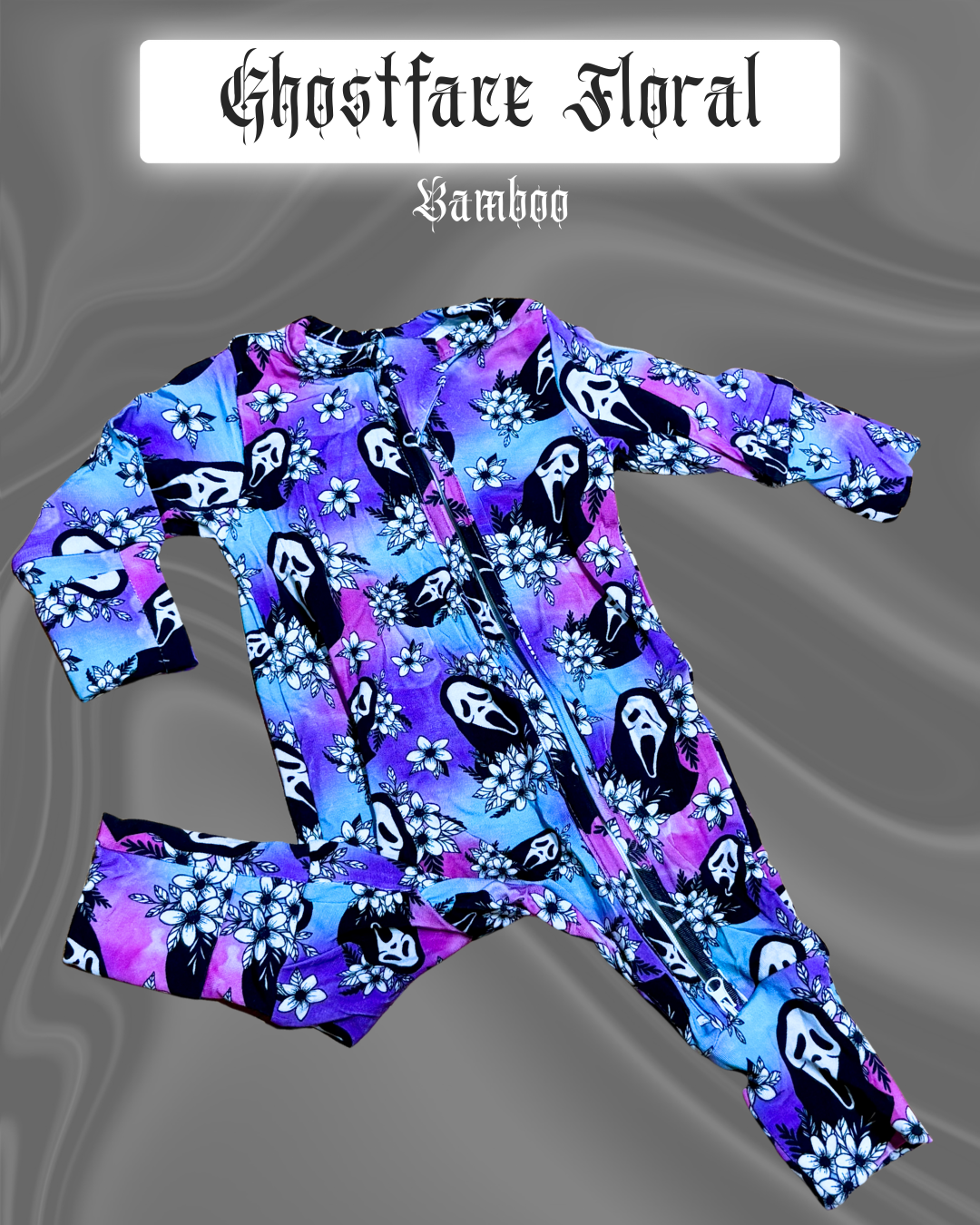 Ghost Face Floral Bamboo Long Sleeve Onesie